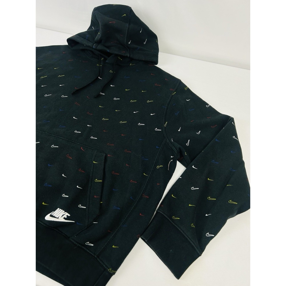 Nike Sportswear Club Fleece Allover Printed Swoosh Hoodie Mens Medium Black - Picture 3 of 16
